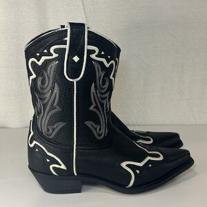 Women's Cowgirl Cowboy black White Leather Ankle Boots Western Shoes Size 8.5 M